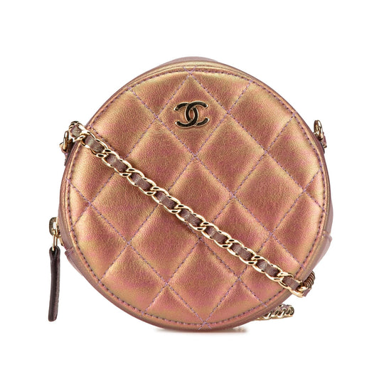 Chanel Quilted Iridescent Lambskin Round Clutch With Chain Rovelle Bags