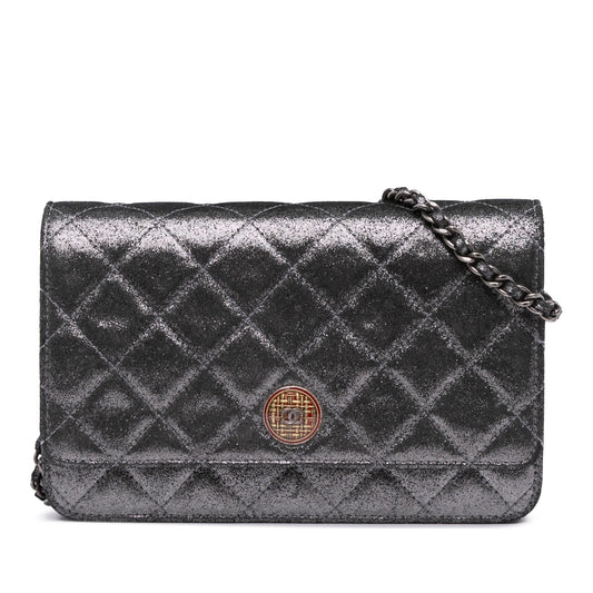 Chanel Quilted Iridescent Lambskin Tartan Button Wallet On Chain Rovelle Bags