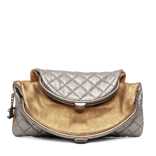 Chanel Quilted Metallic Goatskin Tabatiere Kisslock Foldover Clutch Rovelle Bags