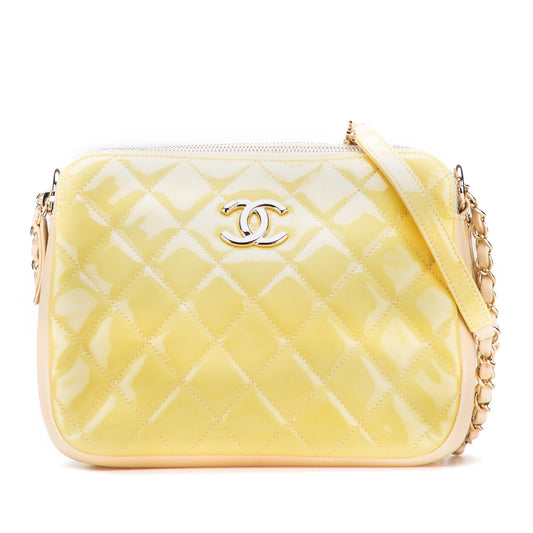 Chanel Quilted Patent Chain Double Zip Crossbody Rovelle Bags