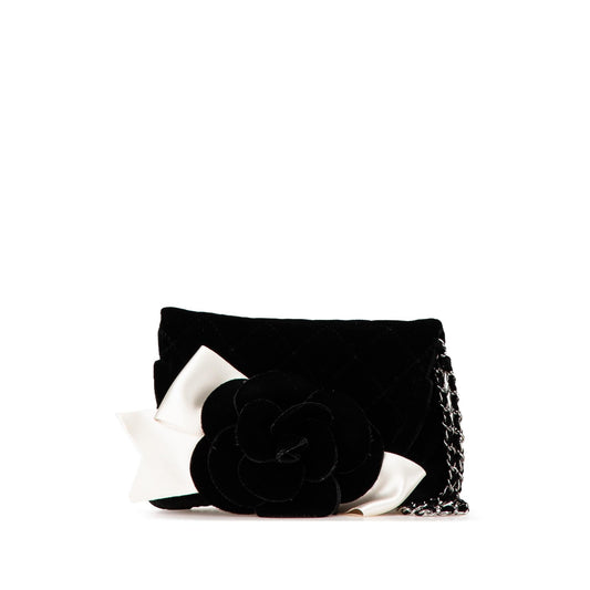 Chanel Quilted Velvet Camellia Wristlet Clutch Rovelle Bags