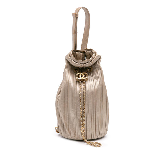 Chanel Small Metallic Calfskin Coco Pleats Drawstring Backpack Rovelle Bags
