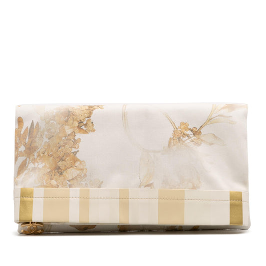 Chanel Xl Printed Canvas And Striped Lambskin Foldover Clutch Rovelle Bags