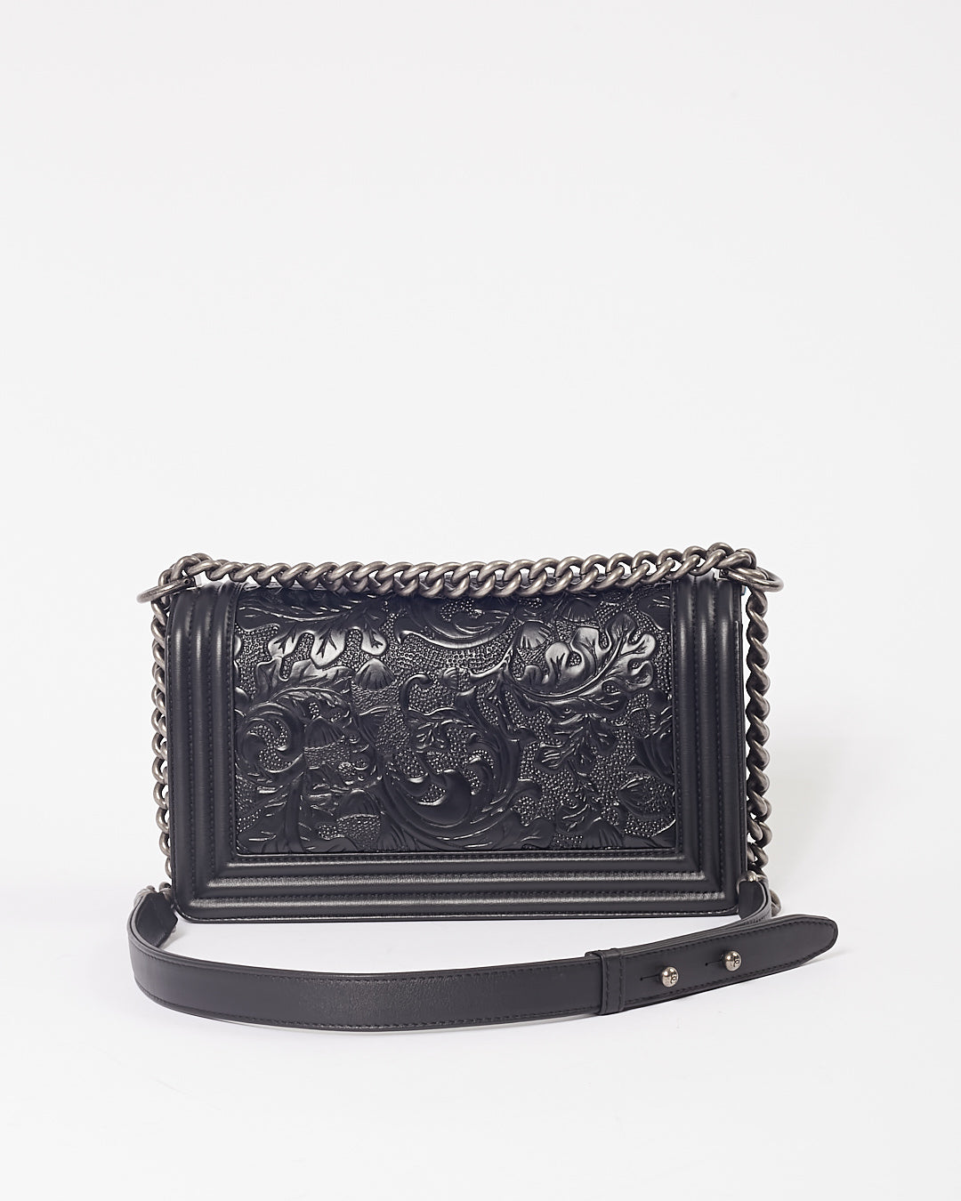 Chanel Black Lambskin Leather Jacquard Dallas Medium Boy Bag Rovelle Bags
