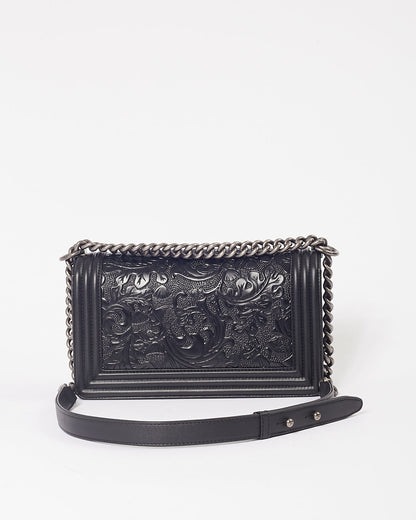 Chanel Black Lambskin Leather Jacquard Dallas Medium Boy Bag Rovelle Bags