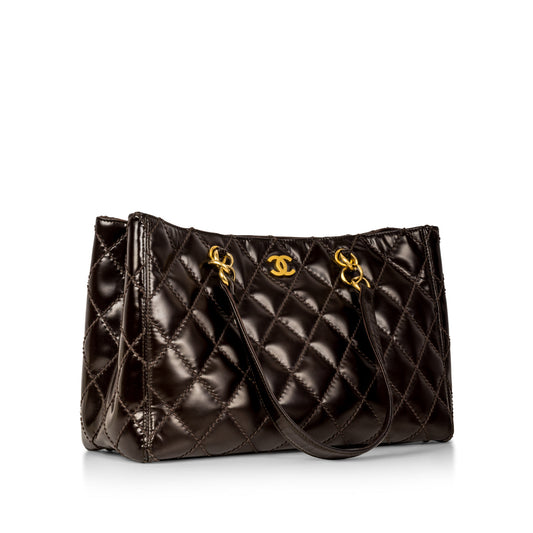 Chanel Shopping Tote Patent - Dark Brown Rovelle Bags