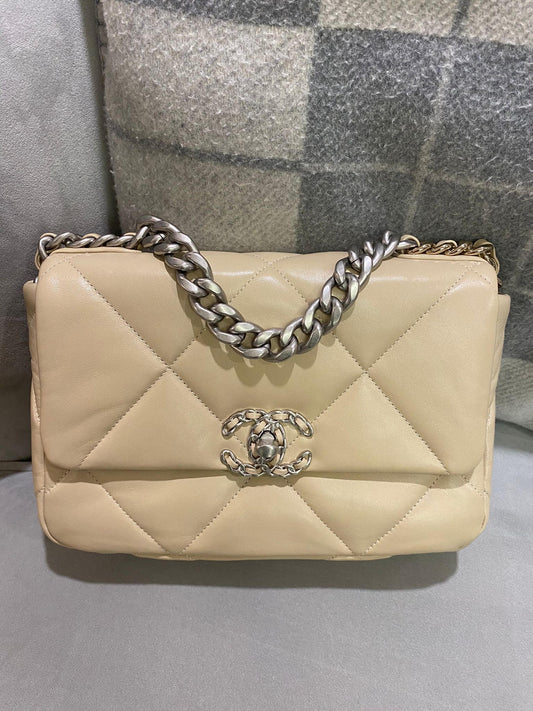 Chanel Medium 19 Flap Bag Cream Calfskin Mixed Hardware Rovelle Bags