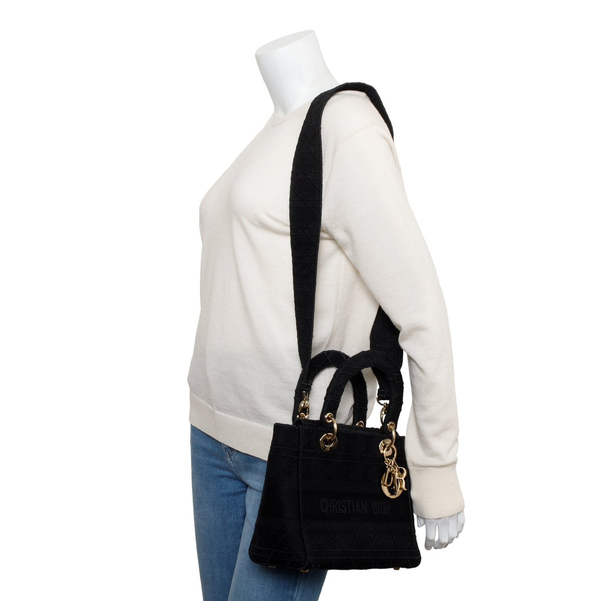 Christian Dior 2020 Black Toile De Jouy Embroidery Medium Lady D-Lite Bag Rovelle Bags