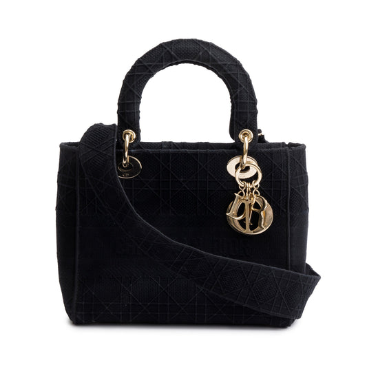 Christian Dior 2020 Black Toile De Jouy Embroidery Medium Lady D-Lite Bag Rovelle Bags