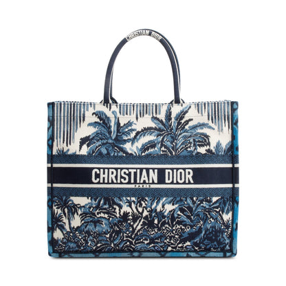 Christian Dior 2020 Blue Multicolor Toile De Jouy Palm Tree Embroidery Large Book Tote Rovelle Bags