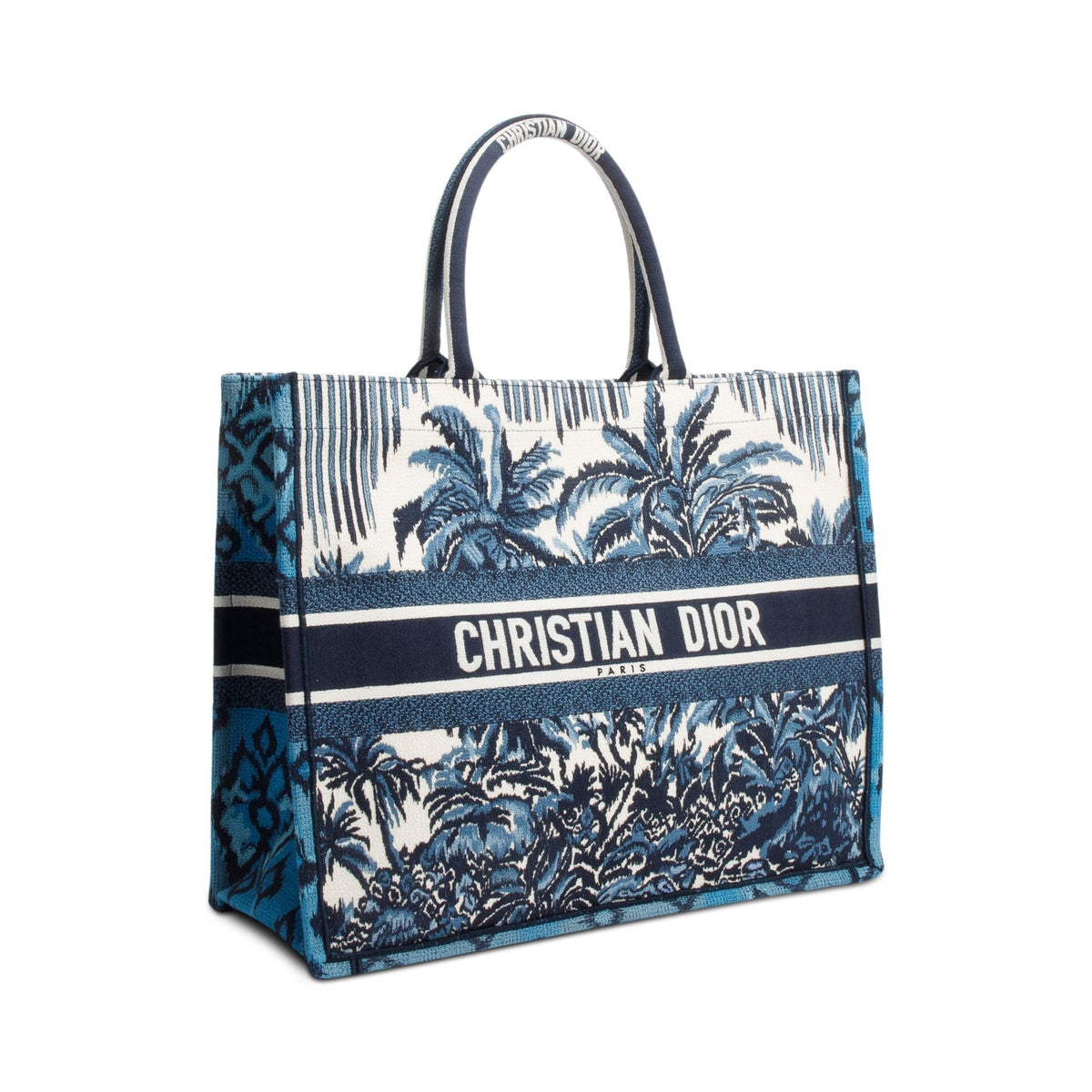Christian Dior 2020 Blue Multicolor Toile De Jouy Palm Tree Embroidery Large Book Tote Rovelle Bags