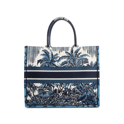 Christian Dior 2020 Blue Multicolor Toile De Jouy Palm Tree Embroidery Large Book Tote Rovelle Bags