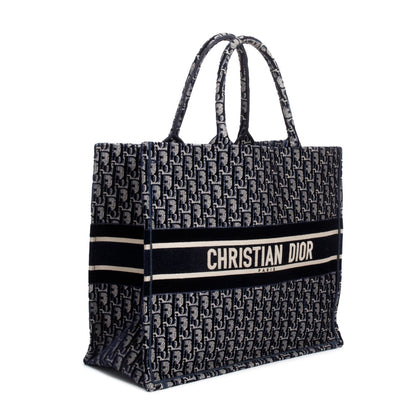 Christian Dior 2020 Ecru and Blue Dior Oblique Embroidery Large Book Tote Rovelle Bags