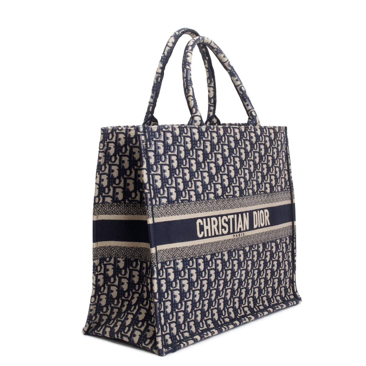 Christian Dior 2020 Ecru and Blue Dior Oblique Embroidery Large Book Tote Rovelle Bags