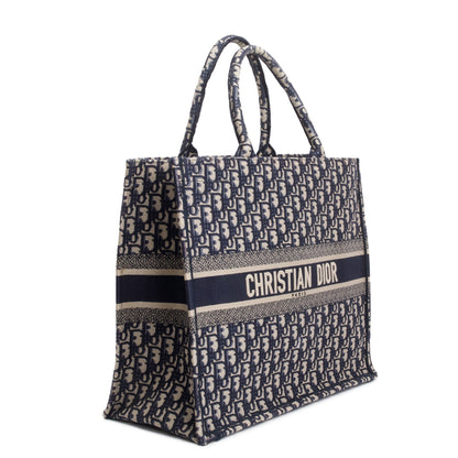 Christian Dior 2020 Ecru and Blue Dior Oblique Embroidery Large Book Tote Rovelle Bags