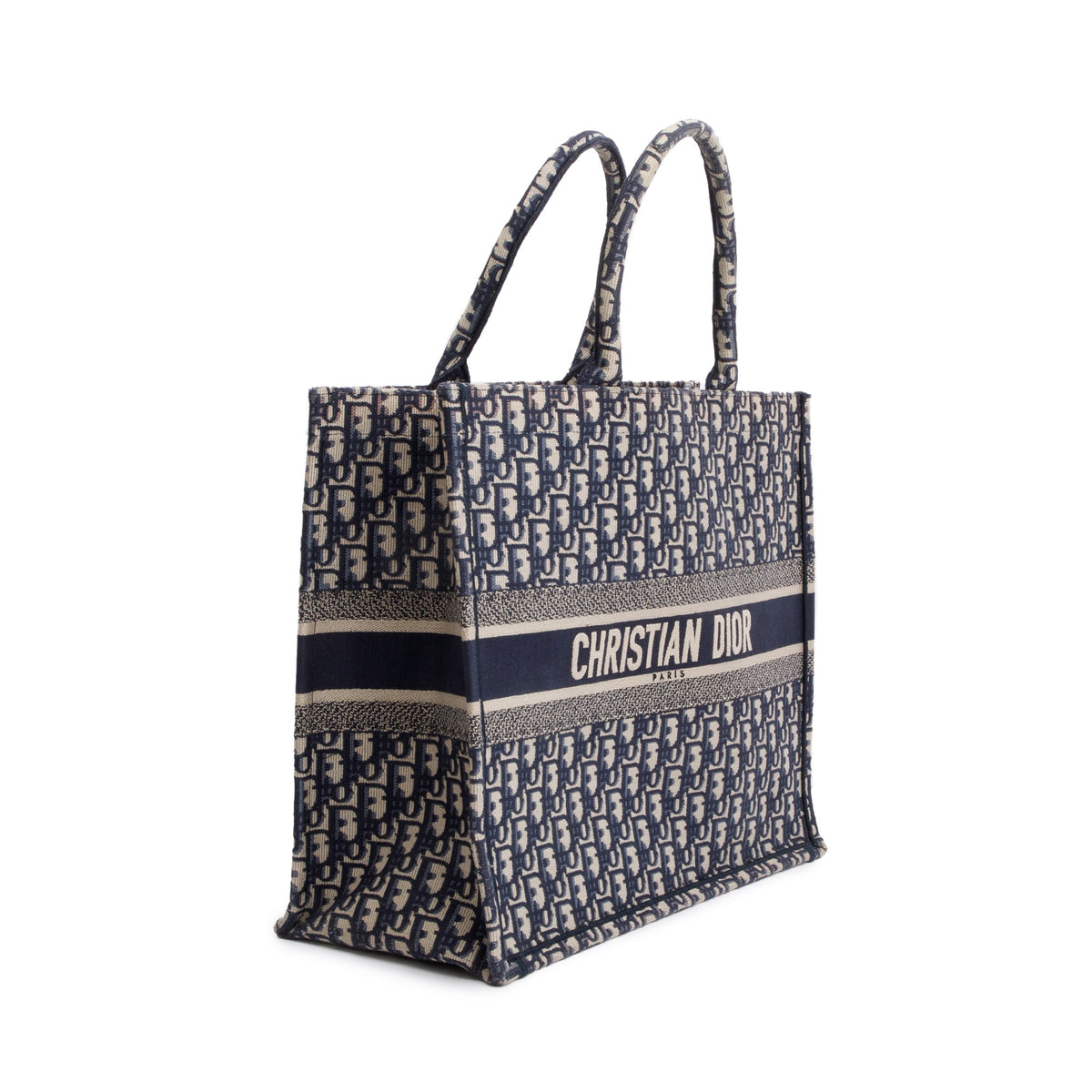 Christian Dior 2020 Ecru and Blue Dior Oblique Embroidery Large Book Tote Rovelle Bags