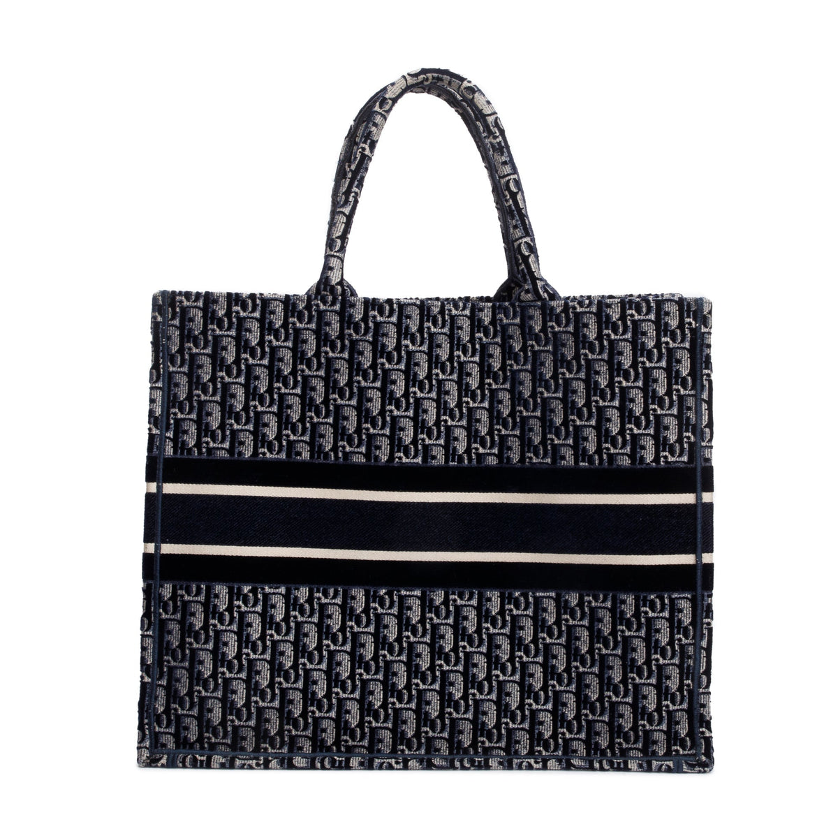 Christian Dior 2020 Ecru and Blue Dior Oblique Embroidery Large Book Tote Rovelle Bags