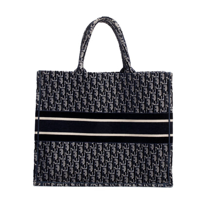 Christian Dior 2020 Ecru and Blue Dior Oblique Embroidery Large Book Tote Rovelle Bags
