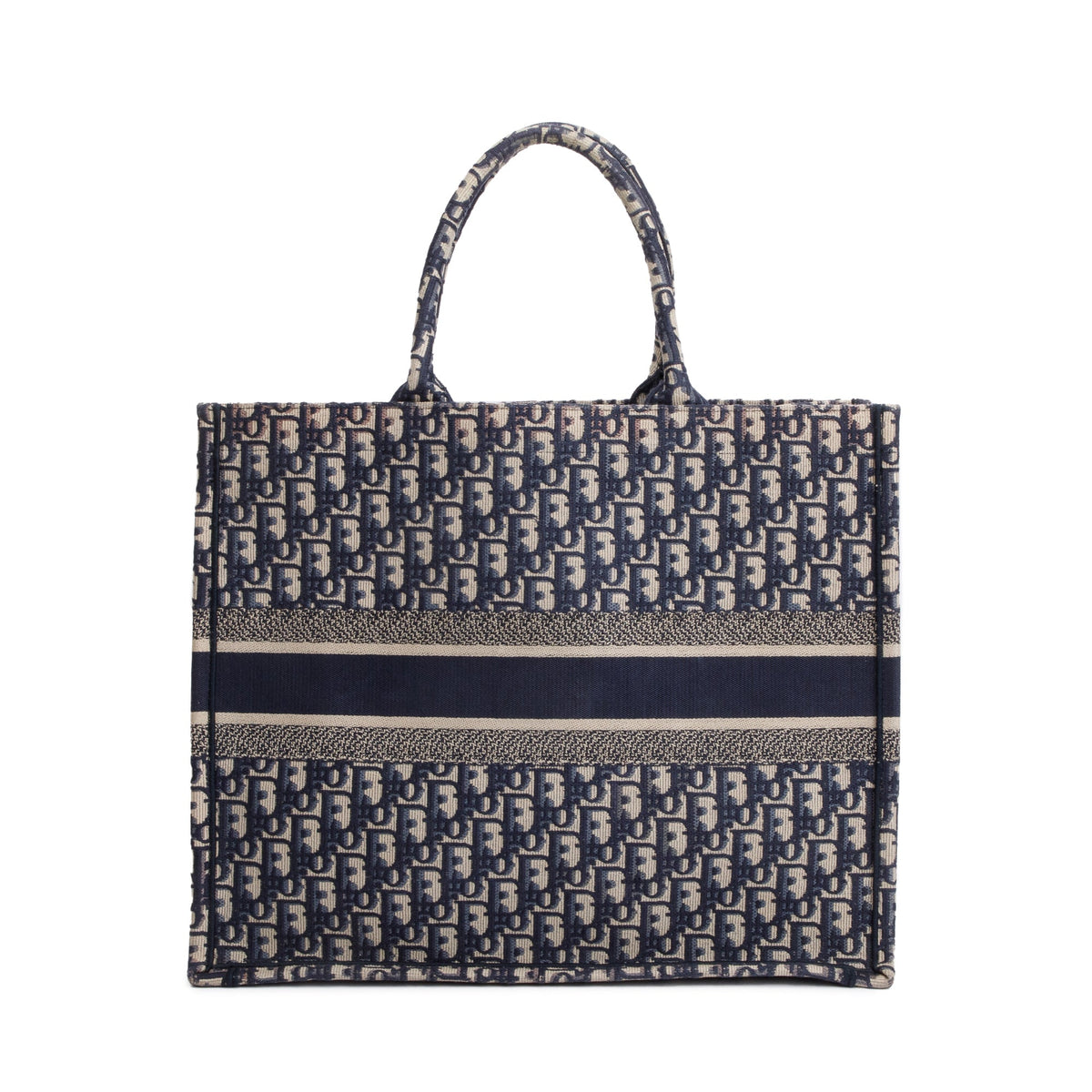 Christian Dior 2020 Ecru and Blue Dior Oblique Embroidery Large Book Tote Rovelle Bags