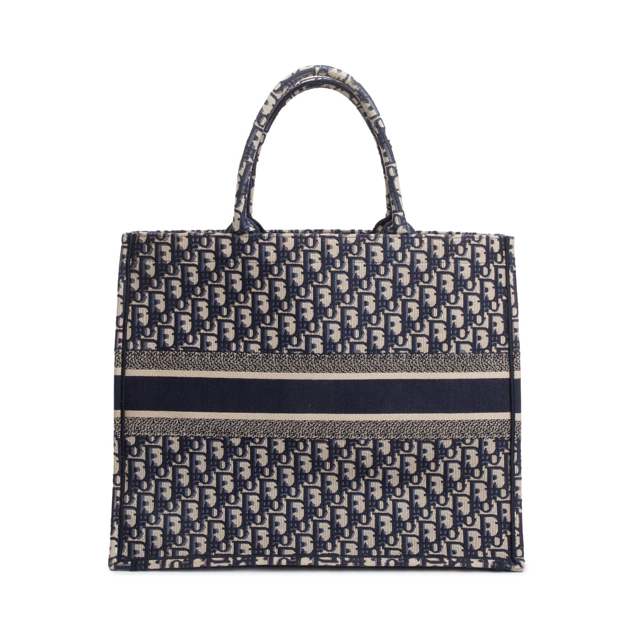 Christian Dior 2020 Ecru and Blue Dior Oblique Embroidery Large Book Tote Rovelle Bags