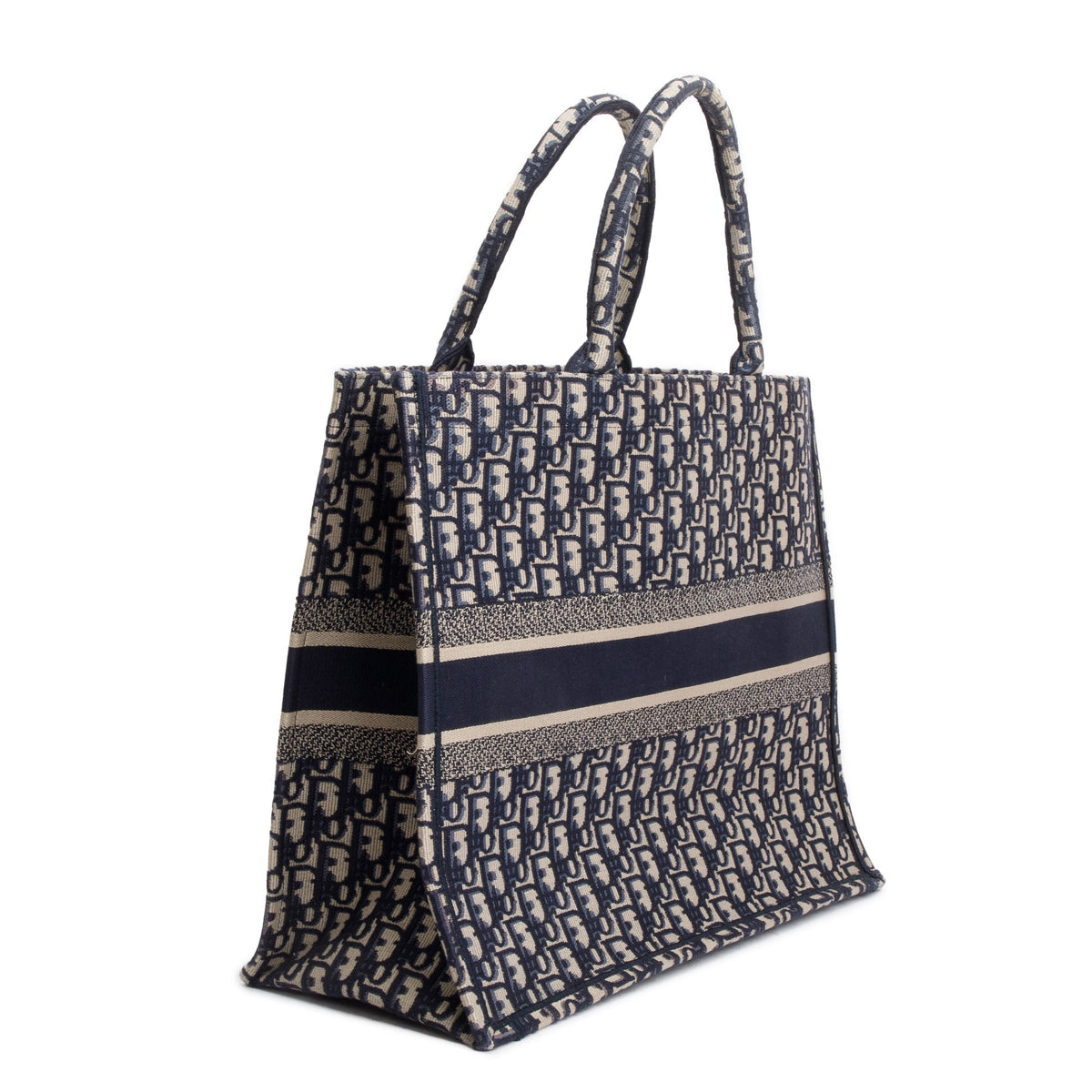 Christian Dior 2020 Ecru and Blue Dior Oblique Embroidery Large Book Tote Rovelle Bags