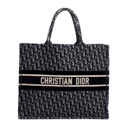 Christian Dior 2020 Ecru and Blue Dior Oblique Embroidery Large Book Tote Rovelle Bags