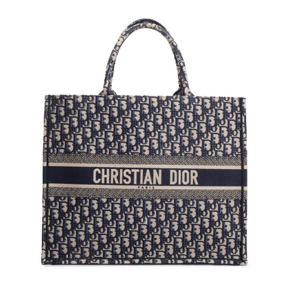 Christian Dior 2020 Ecru and Blue Dior Oblique Embroidery Large Book Tote Rovelle Bags