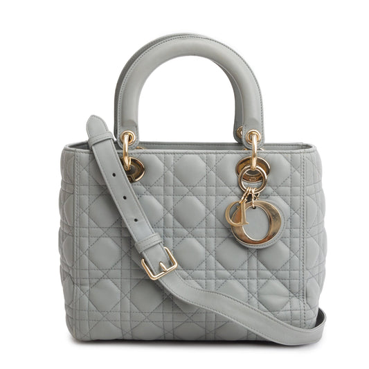 Christian Dior 2020 Grey Cannage Lambskin Leather Medium Lady Dior Bag Rovelle Bags