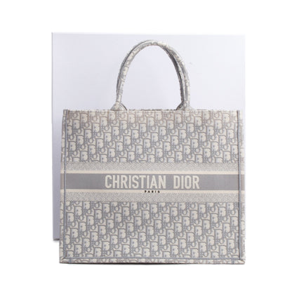 Christian Dior 2020 Grey & Neutral Dior Oblique Embroidery Large Book Tote Rovelle Bags