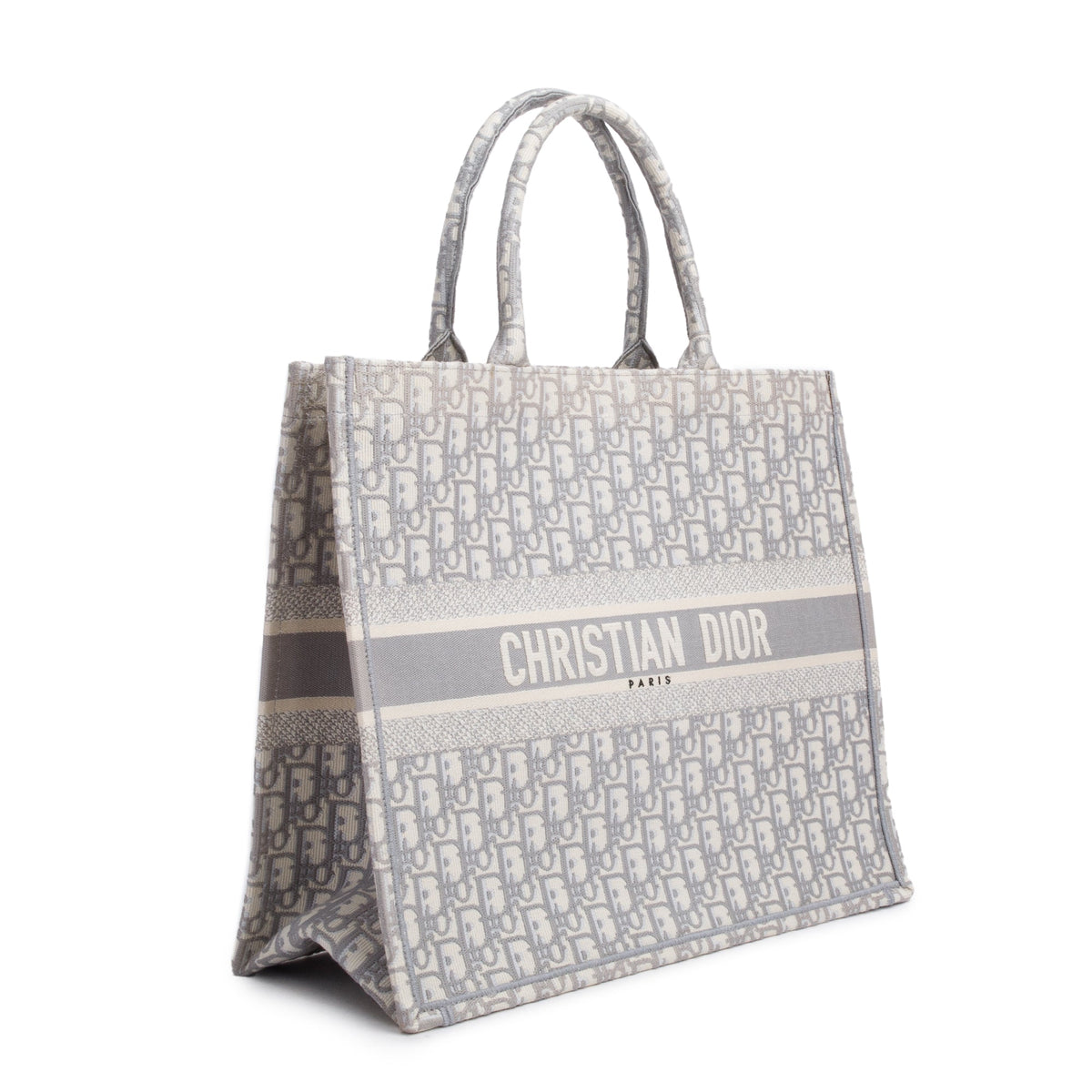 Christian Dior 2020 Grey & Neutral Dior Oblique Embroidery Large Book Tote Rovelle Bags