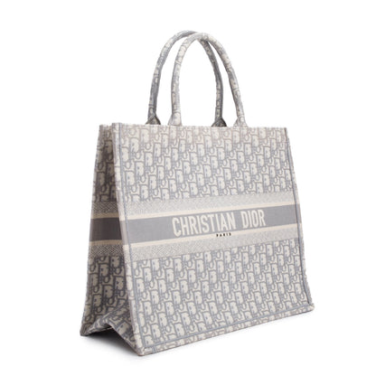 Christian Dior 2020 Grey & Neutral Dior Oblique Embroidery Large Book Tote Rovelle Bags