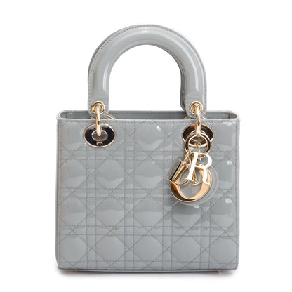 Christian Dior 2020 Grey Patent Cannage Leather Small Lady Dior Bag Rovelle Bags