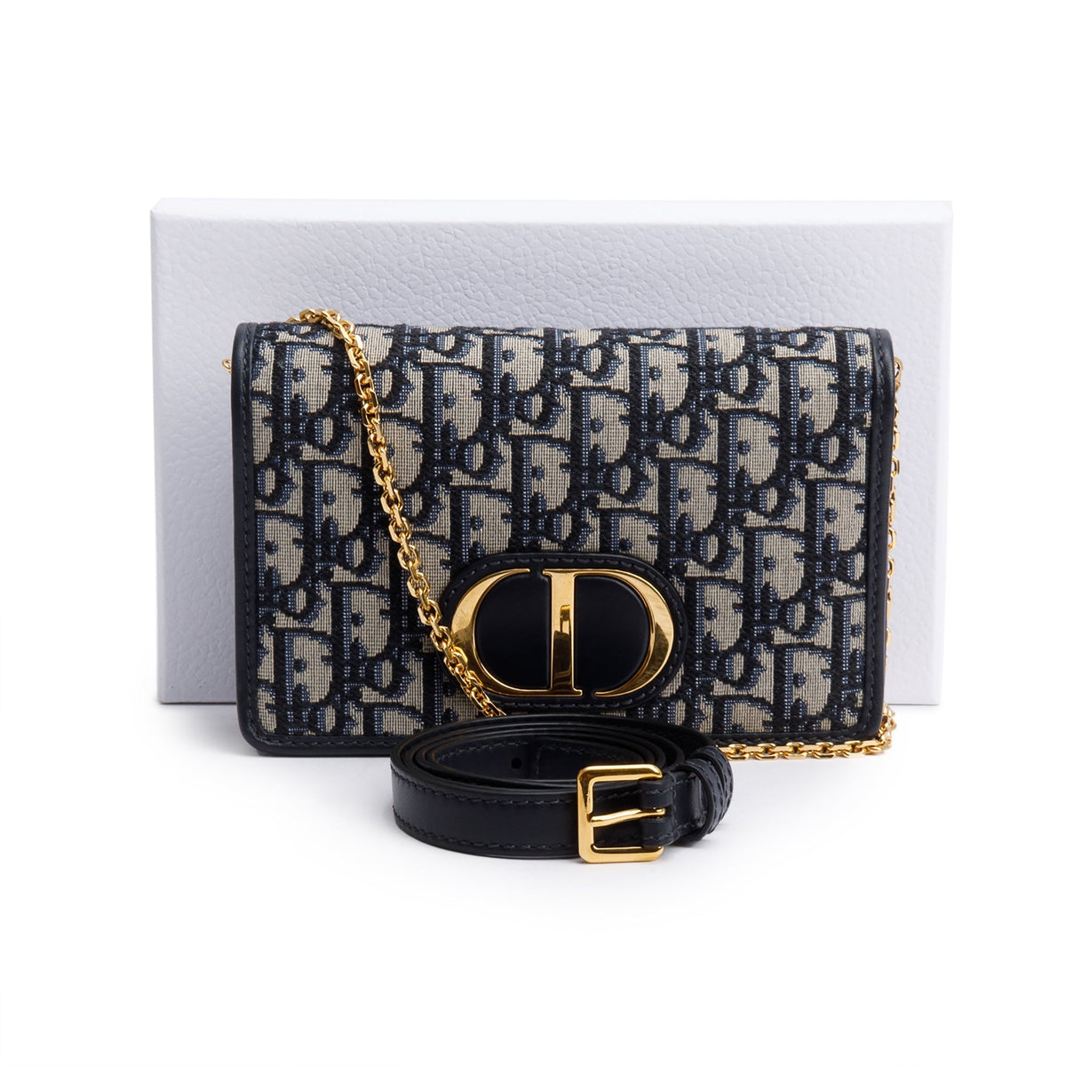 Christian Dior 2020 Navy Oblique 30 Montaigne 2-In-1 Pouch Bag Rovelle Bags