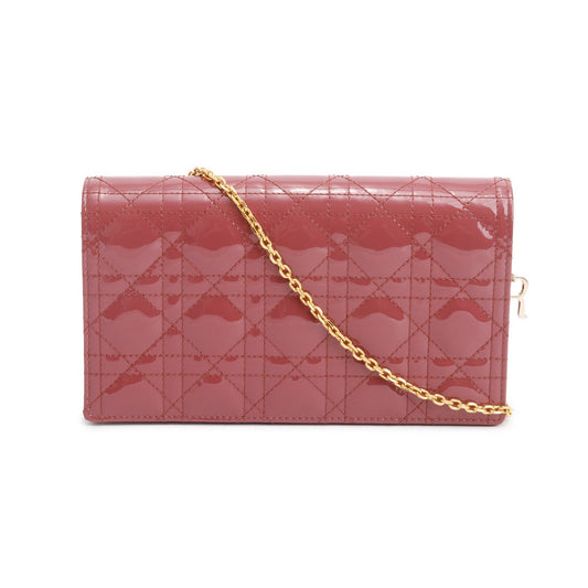 Christian Dior 2020 Pink Cannage Patent Leather Lady Dior Chain Pouch Rovelle Bags