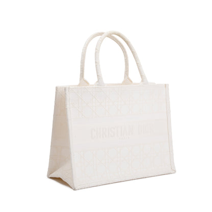 Christian Dior 2020 White Cannage Embroidery Medium Book Tote Rovelle Bags