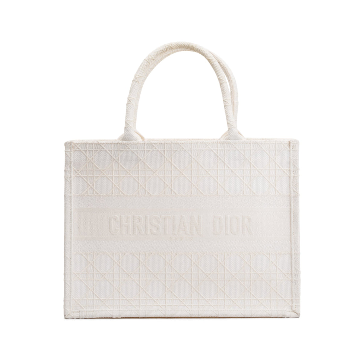 Christian Dior 2020 White Cannage Embroidery Medium Book Tote Rovelle Bags