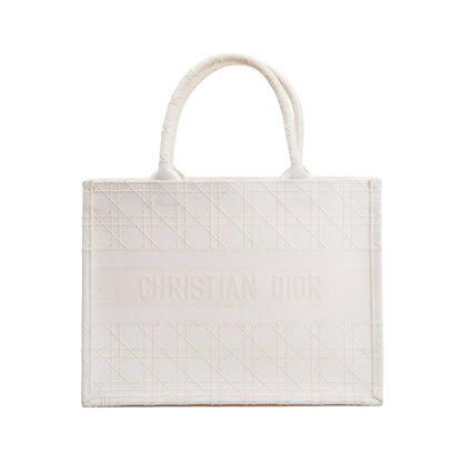 Christian Dior 2020 White Cannage Embroidery Medium Book Tote Rovelle Bags