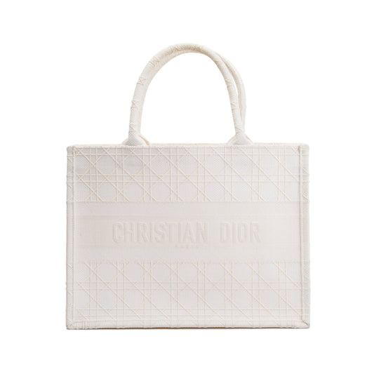 Christian Dior 2020 White Cannage Embroidery Medium Book Tote Rovelle Bags