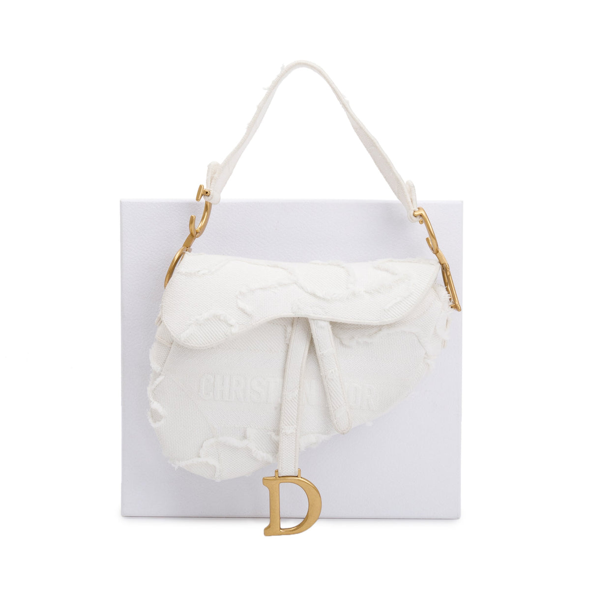 Christian Dior 2020 White Embroidered Camouflage Canvas Medium Saddle Bag Rovelle Bags