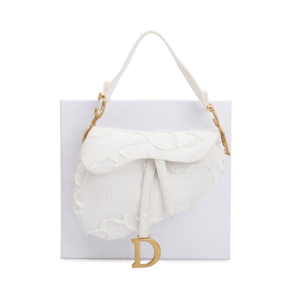 Christian Dior 2020 White Embroidered Camouflage Canvas Medium Saddle Bag Rovelle Bags
