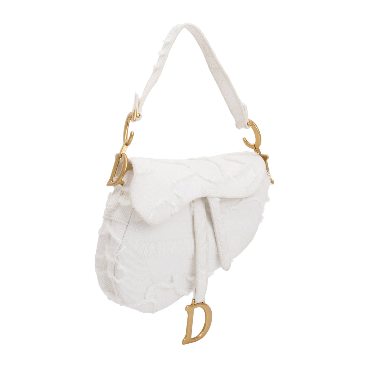 Christian Dior 2020 White Embroidered Camouflage Canvas Medium Saddle Bag Rovelle Bags