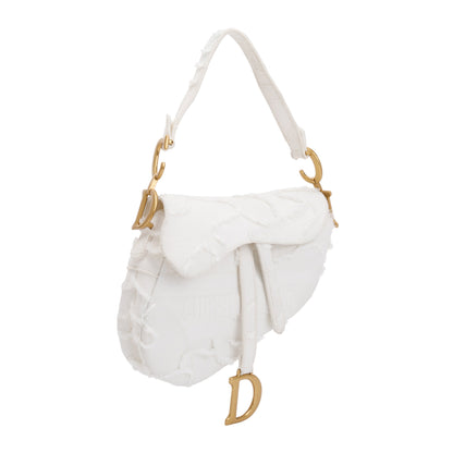 Christian Dior 2020 White Embroidered Camouflage Canvas Medium Saddle Bag Rovelle Bags