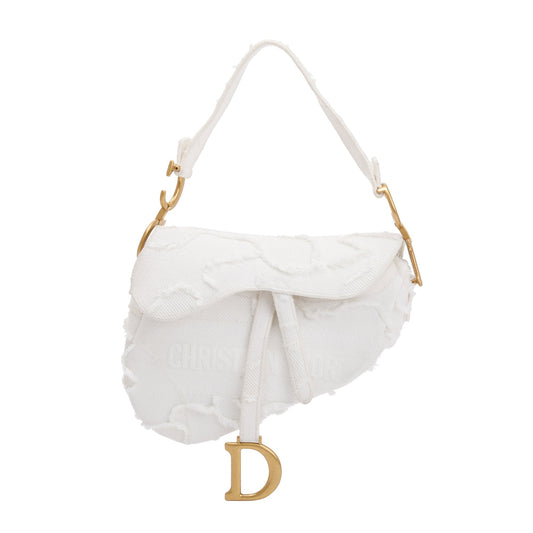 Christian Dior 2020 White Embroidered Camouflage Canvas Medium Saddle Bag Rovelle Bags