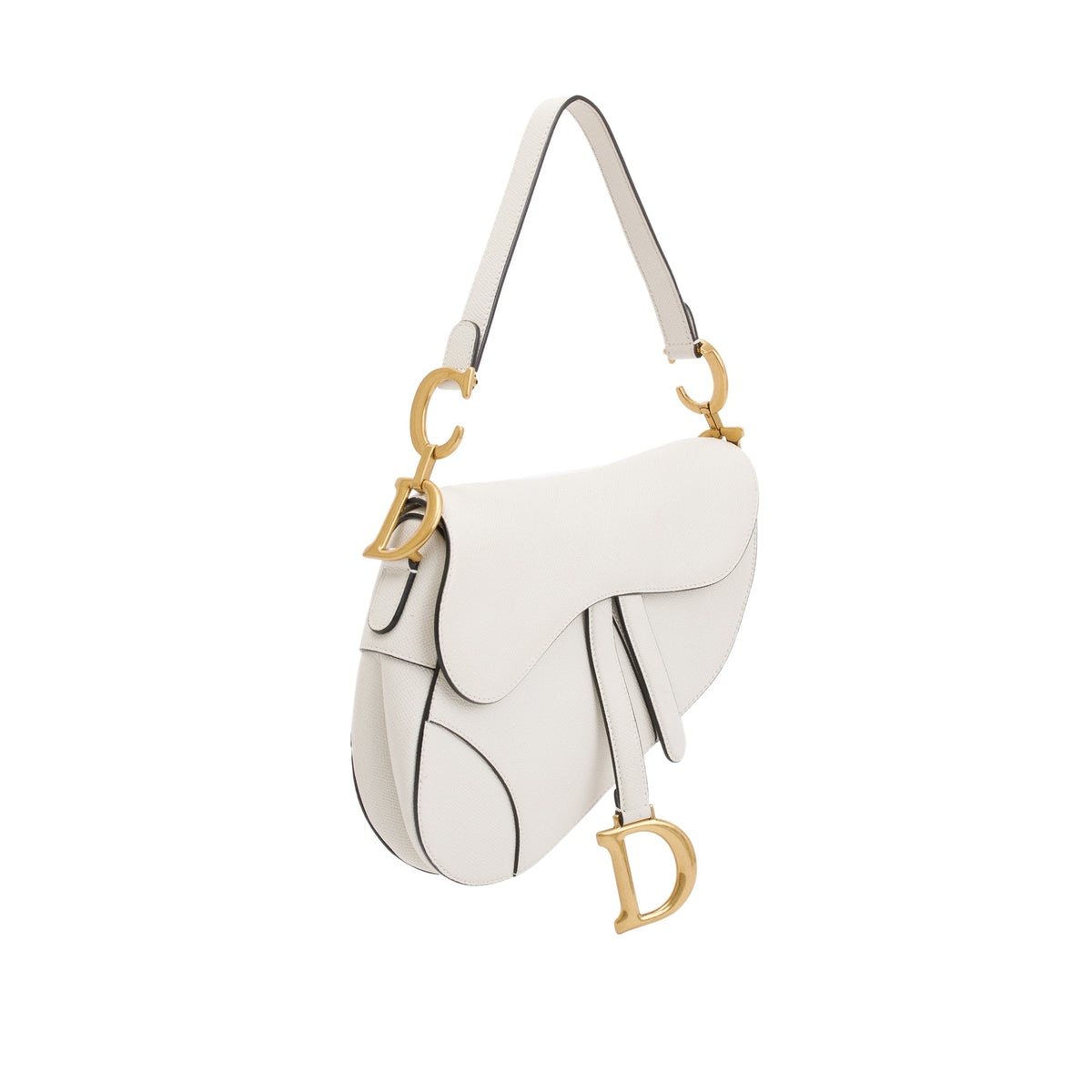 Christian Dior 2020 White Grained Calfskin Leather Medium Saddle Bag Rovelle Bags