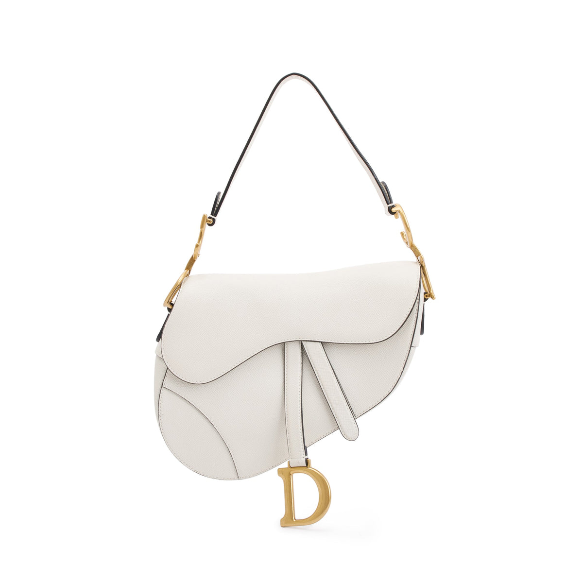 Christian Dior 2020 White Grained Calfskin Leather Medium Saddle Bag Rovelle Bags