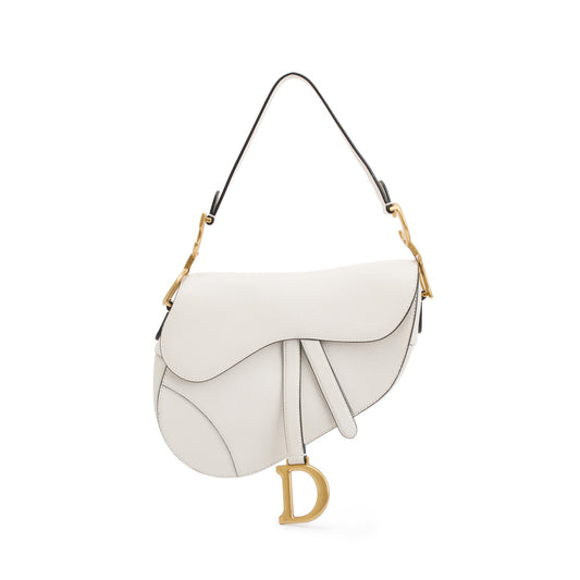 Christian Dior 2020 White Grained Calfskin Leather Medium Saddle Bag Rovelle Bags