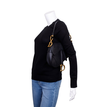 Christian Dior 2021 Black Grained Calfskin Leather Medium Saddle Bag Rovelle Bags