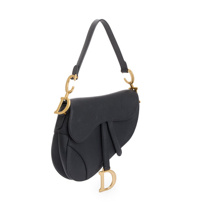 Christian Dior 2021 Black Grained Calfskin Leather Medium Saddle Bag Rovelle Bags