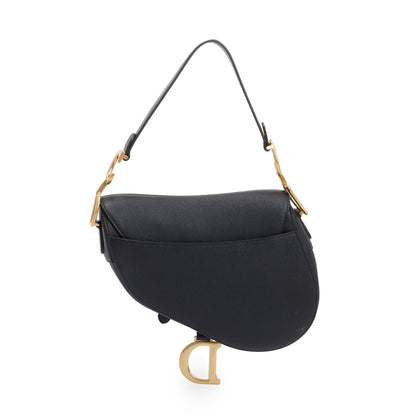 Christian Dior 2021 Black Grained Calfskin Leather Medium Saddle Bag Rovelle Bags
