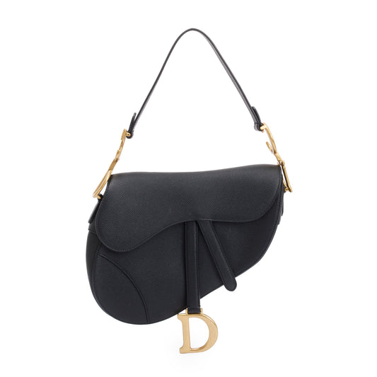 Christian Dior 2021 Black Grained Calfskin Leather Medium Saddle Bag Rovelle Bags